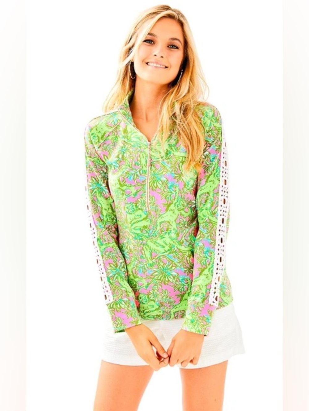 Lilly Pulitzer Skipper Printed Popover Pelican Pink Pop Up Chimply Chic UPF XS
